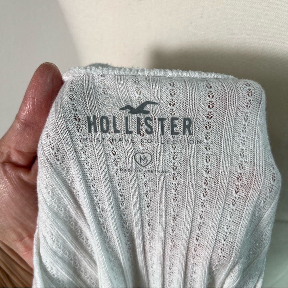 Hollister Y2K White Eyelet Long Sleeve Thermal Top Womens Size Medium - Picture 5 of 6